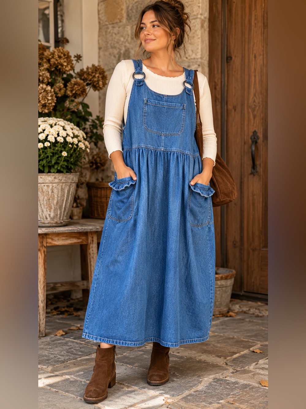 Coldwater Creek Denim Pinafore Dress PL USA Cotton Cottagecore Jumper